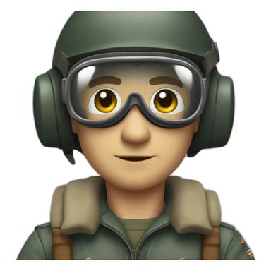 a Caucasian 1940's air force pilot, with a leather helmet and goggles, facing left but turning his head towards the front sticker