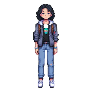 Pixel art person in casual outfit, full body sticker