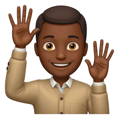 dark-skinned man smiling hand raised seven fingers emoji style sticker