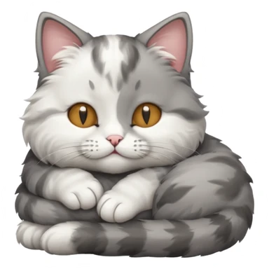 grey and white small cat with its eyes closed lying down with its paw curled under his chin holding it up sticker