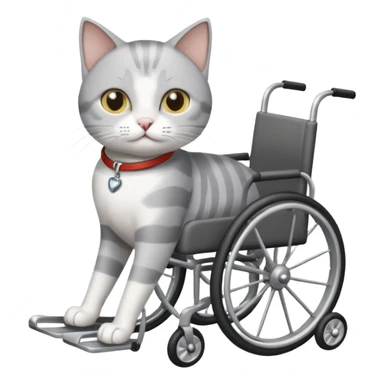 grey and white cat in a wheelchair designed for cats to walk sticker