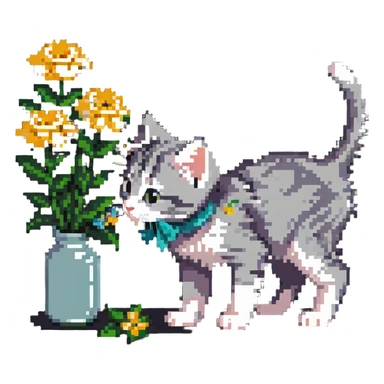 Kitten smells flowers sticker