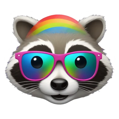 smiling raccoon head with rainbow sunglasses sticker