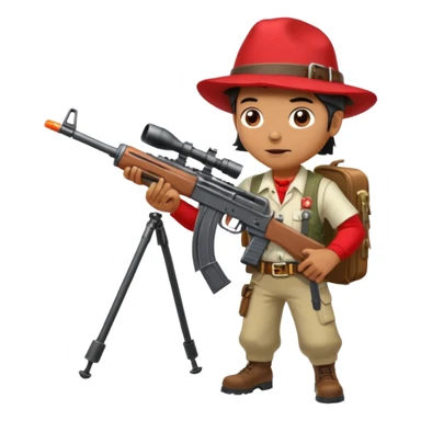 Yodeling mountain climber in Switzerland with a machine gun pointing to the right, full body. in the style of your bleeding skull art make him look like the price is right game sticker
