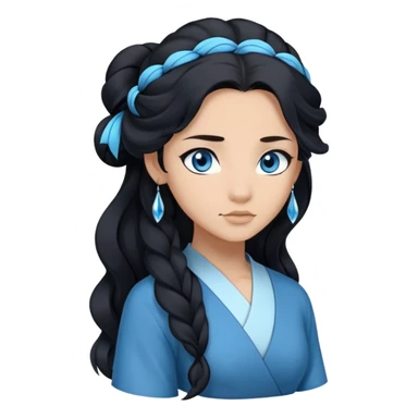 katara avatar with blue eyes and long wavy black hair in half updo sticker