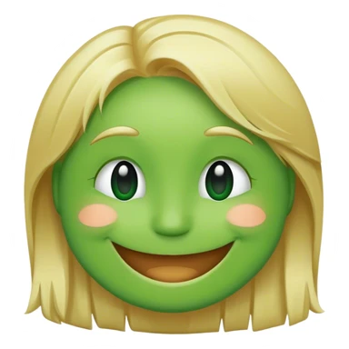 a green smilie with blond hair sticker