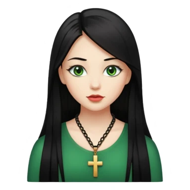 Girl, long black straight hair, green eyes, plump lips, cross necklace  sticker