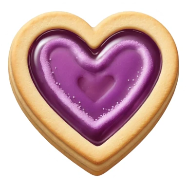 Realistic shortbread cookie in the shape of a heart with mauve jelly middle filling and sprinkled powder sugar on top. sticker