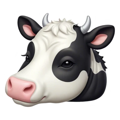 Meme-Worthy Cute Sleeping Black and White Cow Portrait Emoji, Head resting peacefully with a contented smile, showcasing a robust build and a luxuriously soft contrasting coat of black and white, eyes shut in a serene, restful nap, Simplified yet hilariously adorable features, highly detailed, glowing with a soft, drowsy light, high shine, relaxed and utterly lovable, stylized with an air of playful laziness, bright and heartwarming, soft glowing outline, capturing the essence of a comically sleepy cow, so meme-worthy it feels like it could instantly become the next viral sensation of adorable slumber! sticker