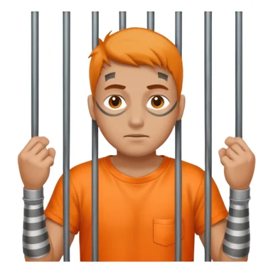 prisoner with orange shirt, metal bars in front of him and he touches the bars sticker