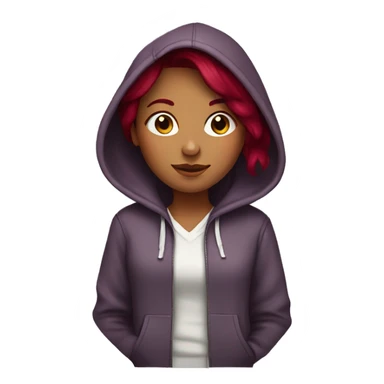 girl with burgundy hair with a hoodie sticker