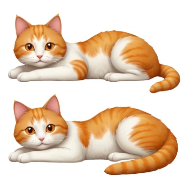 ginger and white cat with orange eyes doing a big extremely long stretch reaching up into the air with arms and legs side by side together straight and overextended whilst lying on its side sticker
