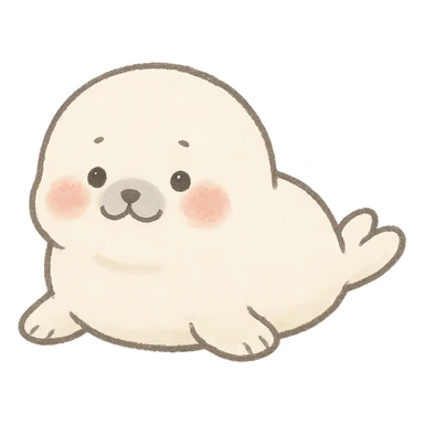 baby seal outline, soft pastel Japanese hand-drawn style, full object, with blushing cheeks sticker