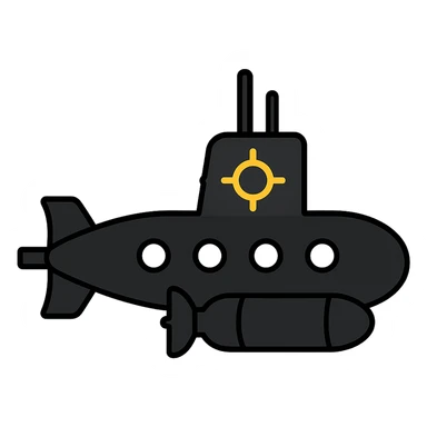 A black submarine from World War 2 with a torpedo, emoji style sticker