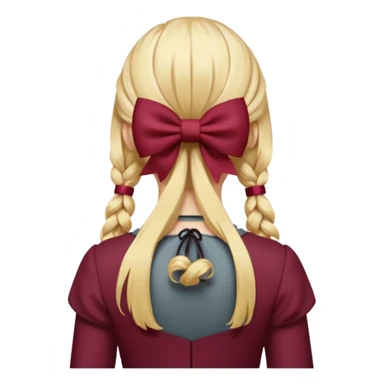 A burgundy bow in blond hair from the back sticker
