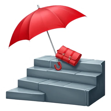 Red umbrella on stair railing, Lost Umbrella. sticker