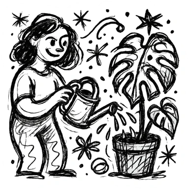 woman watering her monstera plant sticker