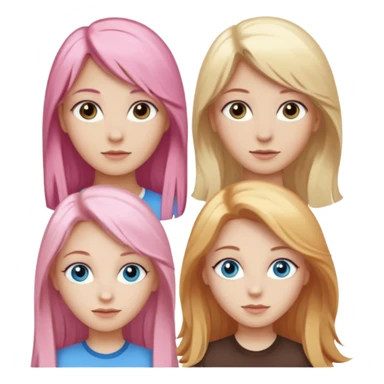 Girlfriend emoji - include 1 white girl with long light pink hair and blue eyes, 1 white girl with brown eyes and medium honey blonde hair, and 2 white girls with brown eyes and long dark brown hair, 1 white girl with blue eyes and light blonde hair,  sticker