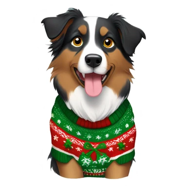 Short haired Australian Shepherd Wearing Christmas sweater  sticker