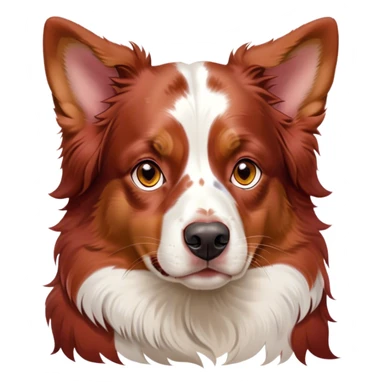 Cinematic Noble Red Merle Australian Shepherd Portrait Emoji, Poised and regal, with a strong, agile build and a stunning red merle coat accented by subtle splashes of darker red and white, piercing amber eyes, Simplified yet sharp and sophisticated features, highly detailed, glowing with a soft, dignified glow, high shine, intelligent and loyal, stylized with an air of strength, focused and attentive, soft glowing outline, capturing the essence of a watchful and confident herder, so majestic it feels as though it could step out of the screen with effortless authority! sticker