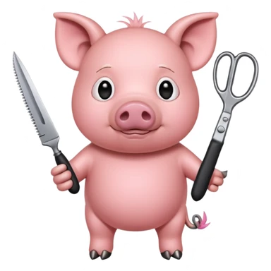 pig holding scissors sticker