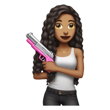 lightskin girl holding a pink gun long hair cash sticker