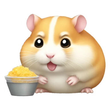 Hamster with chubby cheeks, eating sticker