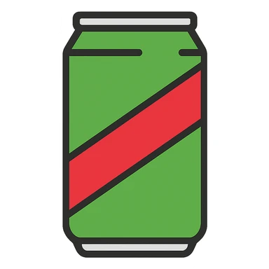 flat icon of a Mountain Dew can, vibrant green and red, clean outline, no text sticker