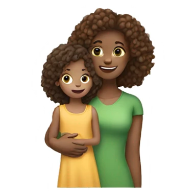 white woman with straight Brunette hair holding a girl toddler with curly hair sticker