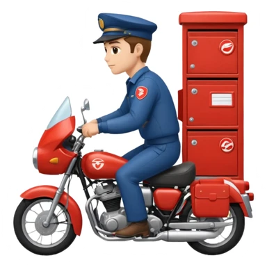 پستچی سوار بر موتور که نیم رخ چهره اش معلوم باشه و پشت موتور چندتا جعبه پست باشه رنگ پوست پستچی سفید باشه sticker