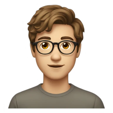18 year old boy with thin framed square glasses and with brown hair sticker