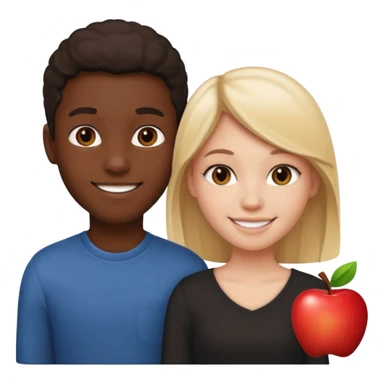 black boy and white girl, both smiling, side by side, apple style emoji sticker