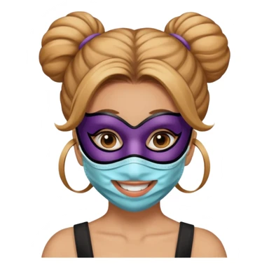 bun haired woman with mask sticker