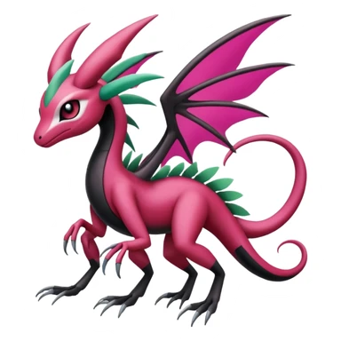 Magenta, black and white Meloetta-Flygon-Gorebyss-Salandit-Silvally-Pokémon-Fakémon-creature-fusion-hybrid sticker