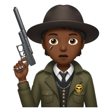 Blunt in mouth. Dress like yn. Holding a gun sticker