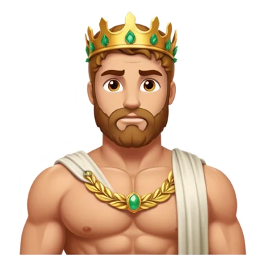 Cinematic Realistic Hercules Portrait, depicted with lifelike, sun-kissed skin and a robust, muscular physique that radiates both power and gentle nobility. His intense, kind eyes and regal expression are complemented by classical Greek attire and a laurel crown, rendered under dynamic lighting that highlights every chiseled detail. sticker