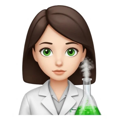 A brunette with dark green eyes in a science lab coat sticker