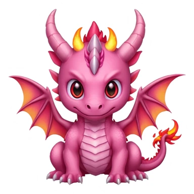 cute pink baby dragon, small flames, glowing eyes, horns and wings, epic fantasy kawaii style, strong aura, bold outline, transparent background, twitch emote sticker