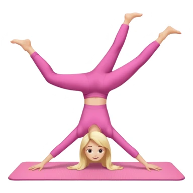 A fair-haired girl in a pink suit does a back bridge on a mat. two legs and a bridge to the other side.the feet are on the mat, the back is arched inward and the hands are stretched towards the legs sticker