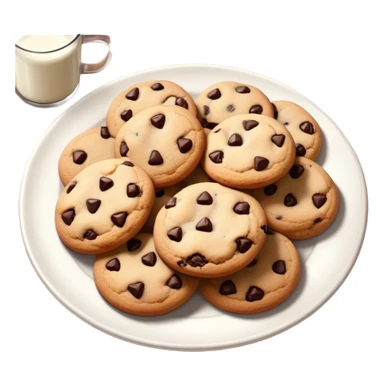 Cinematic Realistic Cookies Dessert Emoji, showcasing a plate of freshly baked cookies with gooey chocolate chips rendered with lifelike textures and warm, homey lighting. sticker