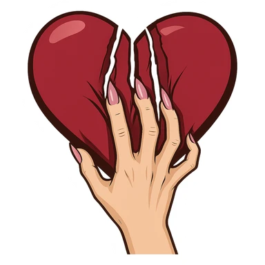 женская рука с маникюром вгоняет когти в винного цвета сердце и сильно раздирает царапает его рисованный стиль sticker