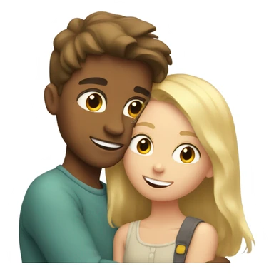 Brown haired boy hugging blonde girls head sticker