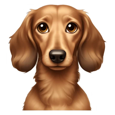 Light sandy brown long haired dachshund with dark brown ears and no fur on the ears more curly hair and very dark brown ears and a collar that says Andy sticker