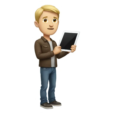 white man standing with ipad sticker