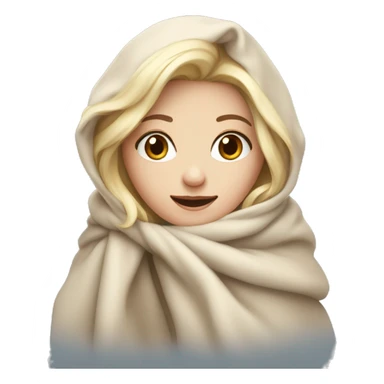 White blonde girl bundled up with beige blanket around her sticker