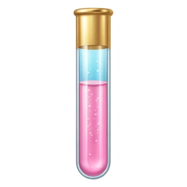 Pastel pink test tube filled with shimmering liquid, gold rim sticker