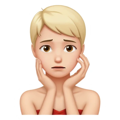 person with a worried expression, touching their neck with one hand sticker
