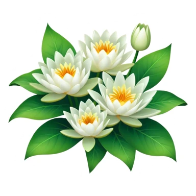 luxuriant, bouquet white Water Lily, stem, Water Lily leaf sticker
