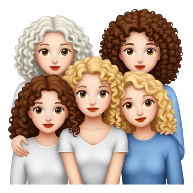 4 girls friend. All White skin, one of them curly sticker