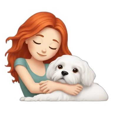 Red-haired girl with sleep Maltese dog sticker